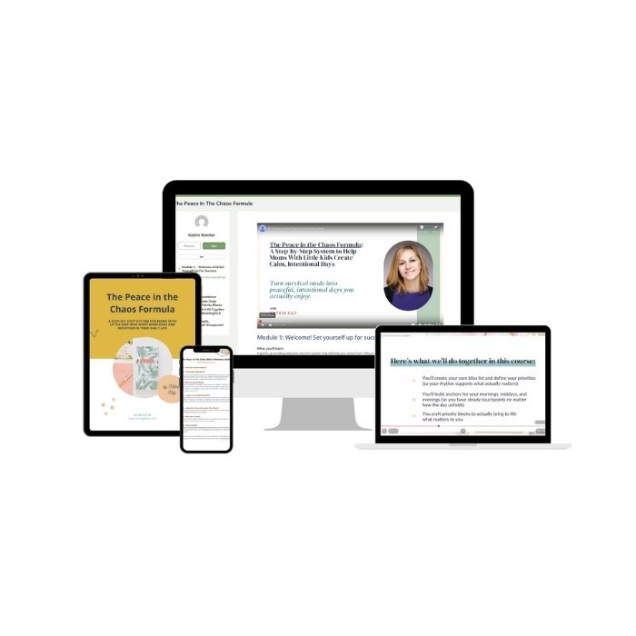 Desktop computer displaying an email, next to a printable journal and workbook mockup