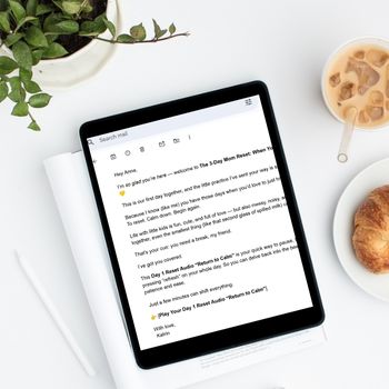 Tablet on a table showing an e-mail